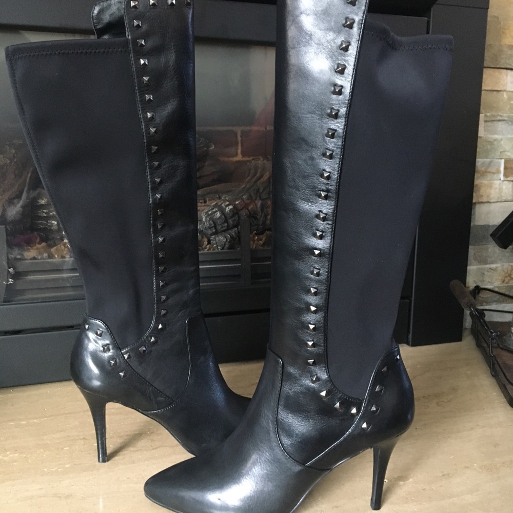Leather high heel boots